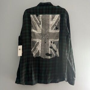 Denim & Supply Ralph Lauren Mens XXL Green Plaid Distressed Union Jack Flannel